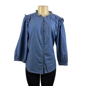 Lauren Conrad Women’s Blue Cotton Ruffled Button-Up Denim Top Size XXL - New